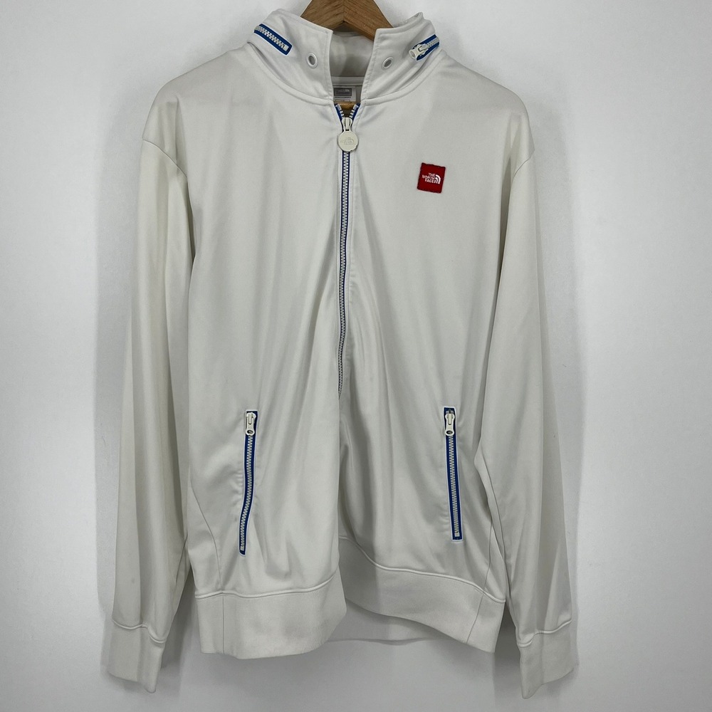 The North Face‎ Mens Full Zip Track Jacket White Blue Trim Red Logo Size Large